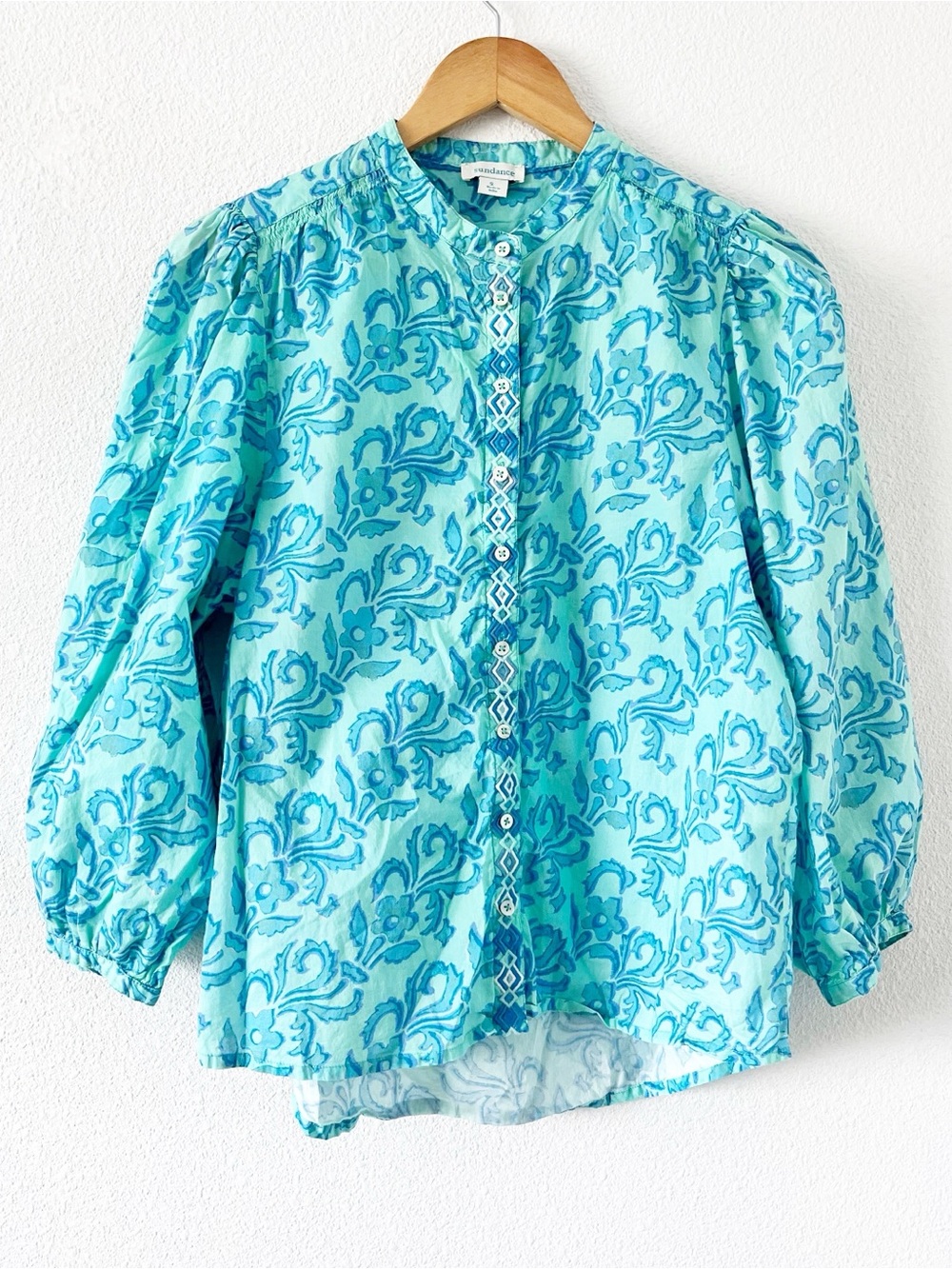 Sundance Faron Floral 100% Cotton Button Down Embroidered Balloon Sleeve Tunic - Picture 3 of 11